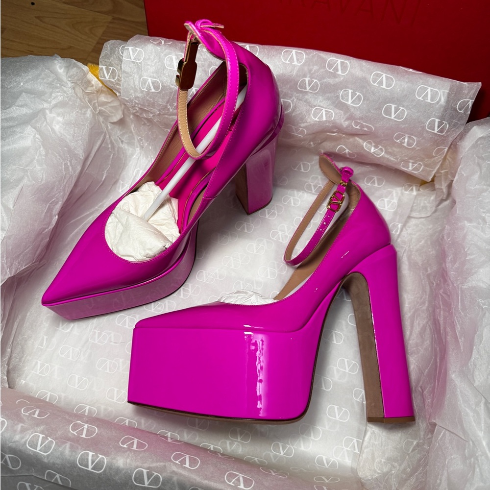 Valentino Pink Platform Pumps with Ankle Strap